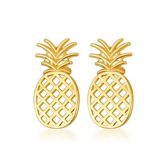 10K Solid Gold Small Pineapple Fruit Stud Earrings